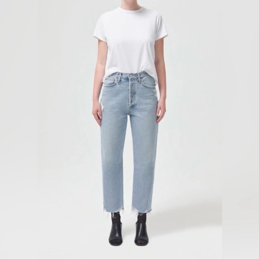 Agolde 90’s Crop Mid Rise Loose Fit Raw Hem Light Wash Jeans Size 32